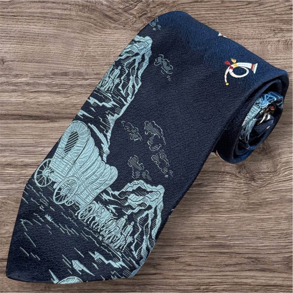 Vintage La Bella Collection Necktie Unique Horn Covered Wagon Western Tie